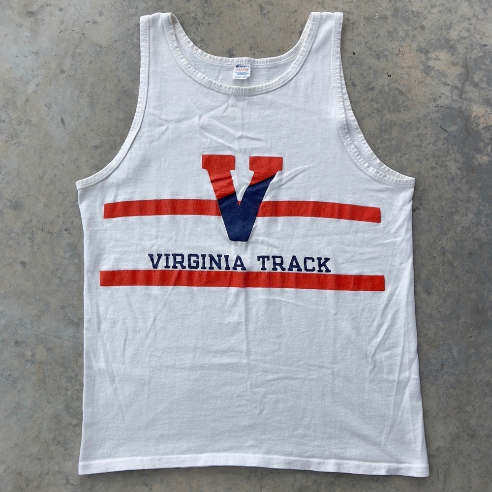 Virginia Track Champion Tank Top Mens XL White Vintage Graphic 80s Single Stitch